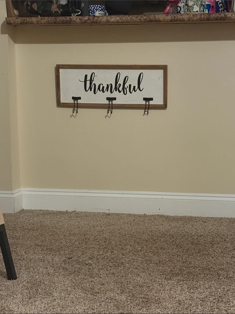 Thankful Wall Hook Sign - White and Brown Home Wall Decor